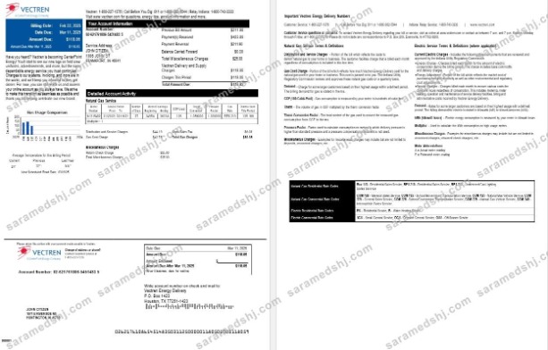 USA Ohio Vectren gas utility bill, version 2